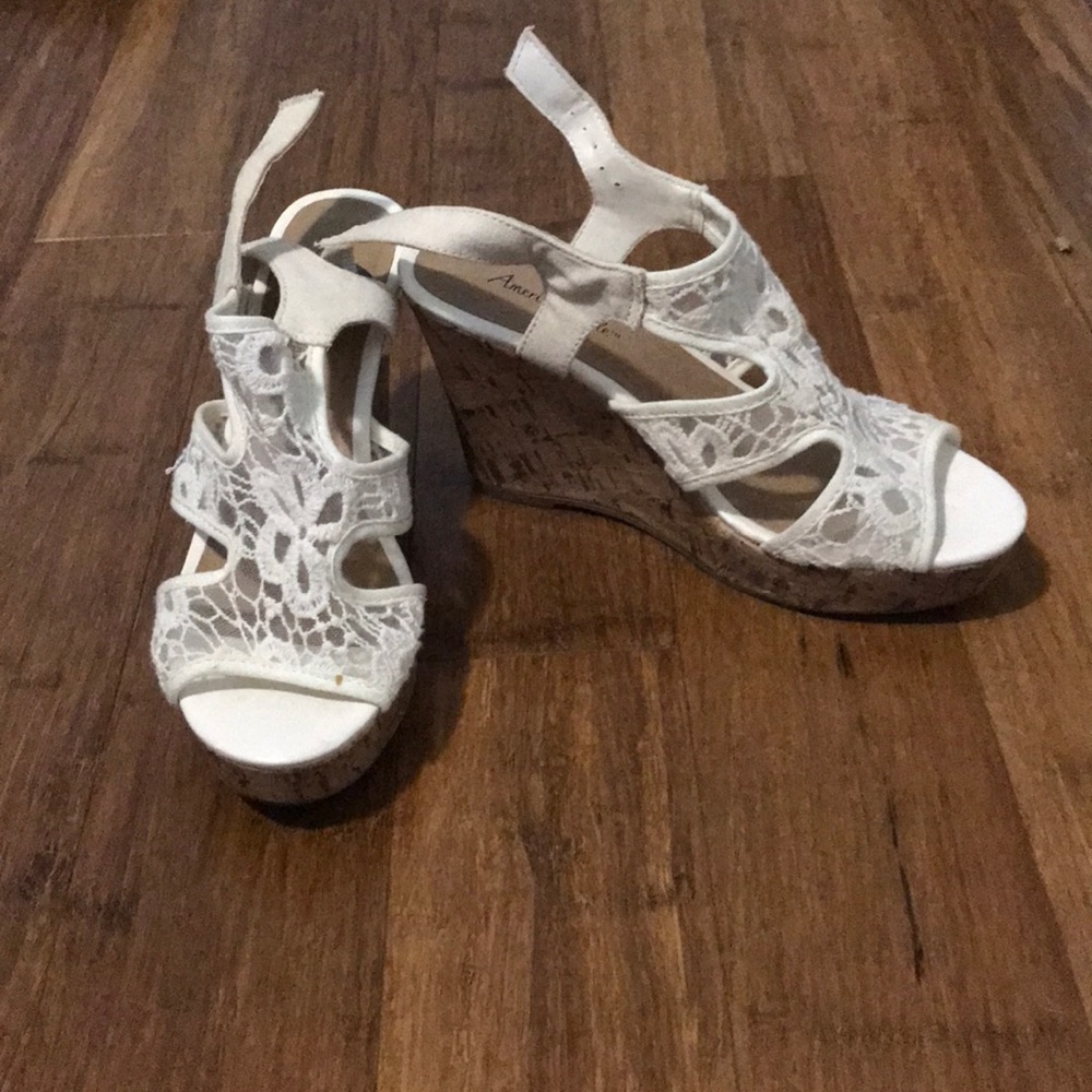 white lace wedges
